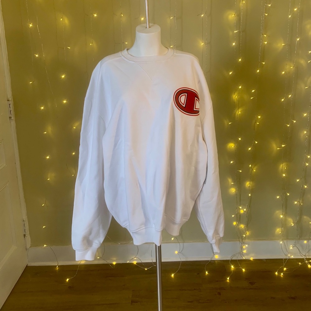 CHAMPION large logo crew neck sweatshirt - white
